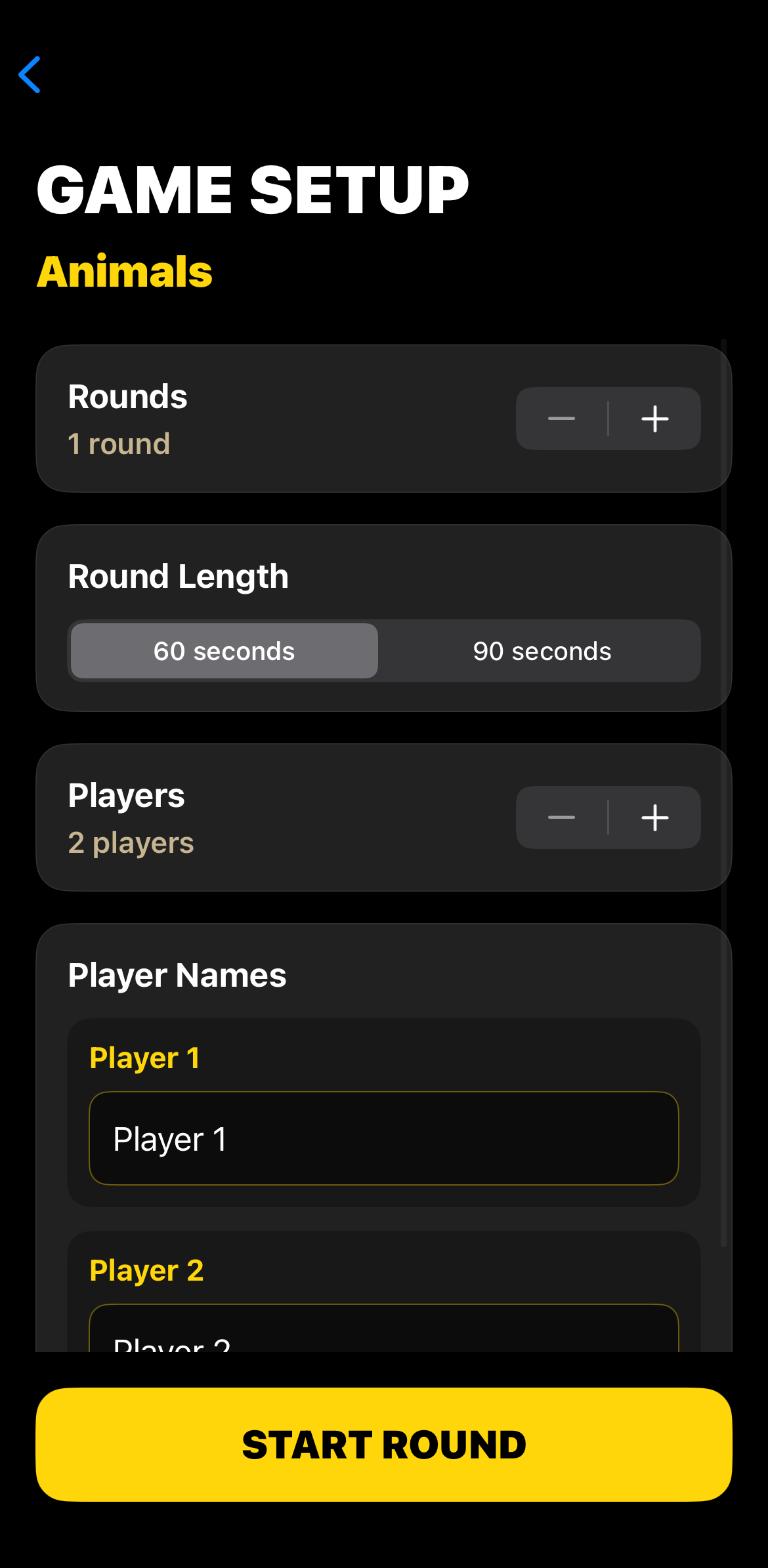 Guess It setup screen